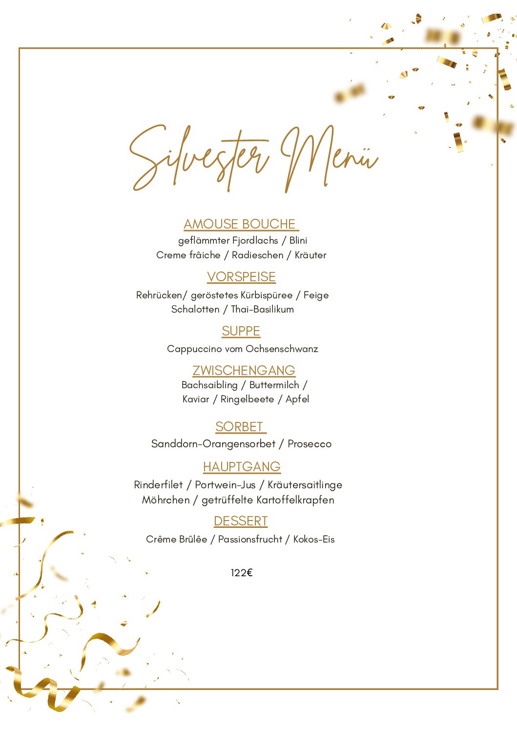 Weiß Gold Elegant Festlich Silvester Menü Hochformat Speisekarte (1)